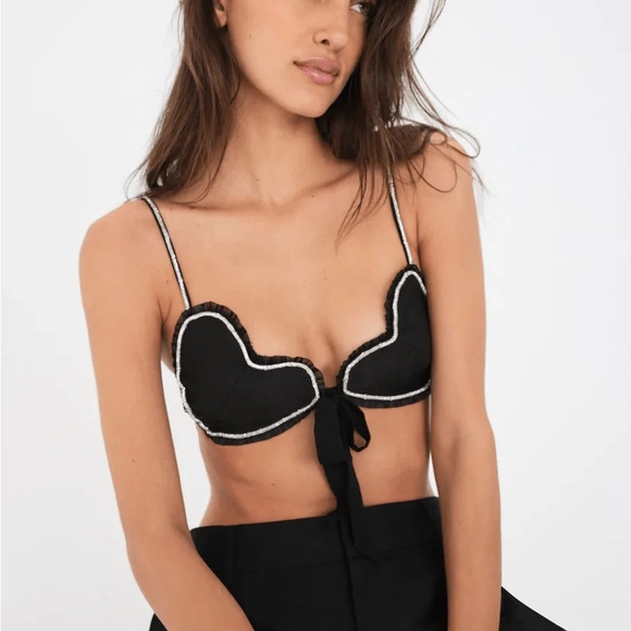 For Love And Lemons Black Bra with White Trim - Picture 1 of 4